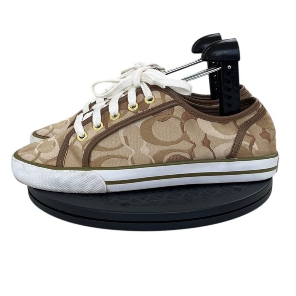 Womens Coach Barrett Canvas Tennis Sports Athletic Sneaker Shoes SZ 7.5 Beige